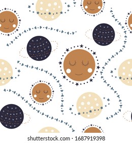 Seamless pattern of cute planets on a white background