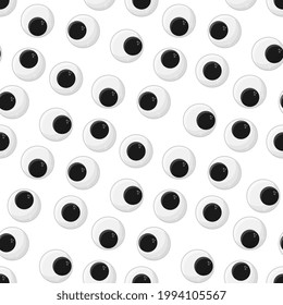 Seamless pattern with cute plastic eyes for toys, dolls, isolated on the background. A caricature of eyeballs.