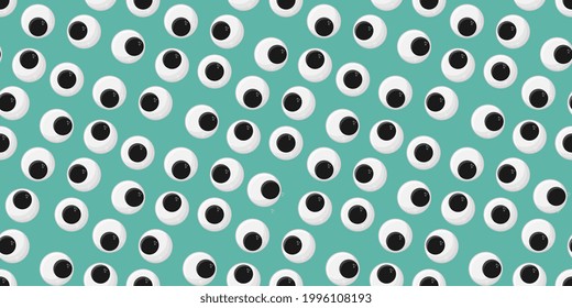 Seamless pattern with cute plastic eyes for toys, dolls, isolated on the background. A caricature of eyeballs.