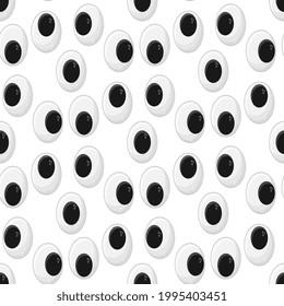 Seamless pattern with cute plastic oval eyes for toys, dolls, isolated on the background. A caricature of eyeballs.