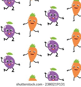 seamless pattern with cute plum and carrot