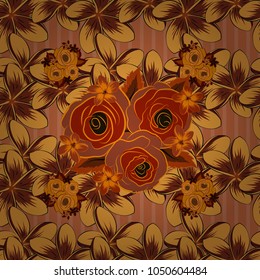 Seamless pattern with cute plumeria flowers in brown, red and orange colors. Spring vintage floral background. Beautiful vector texture.