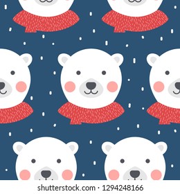 Seamless Pattern of cute polar bear in winter concept, Vector Illustration