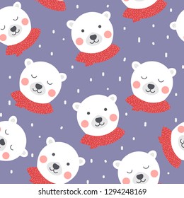 Seamless Pattern of cute polar bear in winter concept, Vector Illustration