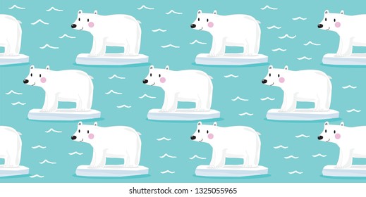 Seamless pattern with Cute Polar bear vector illustration,Adorable pattern with funny  Polar bear,Funny colorful vector pattern with cute Polar bear,Hand drawn 