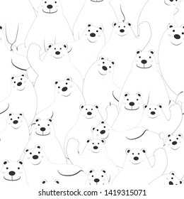 Seamless pattern cute polar bear cartoon,black and white teddy bear family,illustration vector doodle comic art for any card.