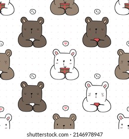 Patrón sin foco con un oso polar lindo y caricatura de oso sobre fondo blanco