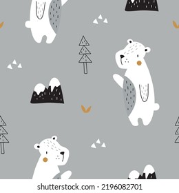 Patrón sin foco con oso polar lindo en invierno. Ilustración vectorial para la decoración de vivero, textil, papel de envoltura.