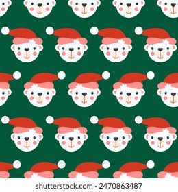 Seamless pattern with cute polar bear Happy new year 2025. Holiday cartoon character in winter season. Flat vector illustration 