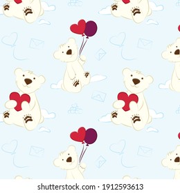 Seamless pattern of cute polar bears, valentine's polar bears, polar cubs, birthday pattern, baby shower pattern - Gift wrapping, Textile design