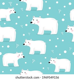 Seamless pattern with cute polar bears in simple cartoon style,Winter vector seamless pattern with cute bear and Christmas decorations,Seamless pattern for Fashion print design