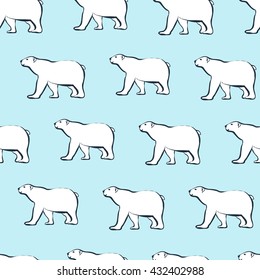 seamless pattern with cute polar bears on a blue background. vector illustration