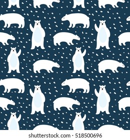 Seamless pattern with cute polar bears in simple cartoon style