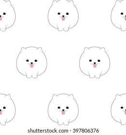 Seamless pattern with cute pomeranian dogs. Vector animal outlined silhouette on white background. Simple seamless pattern with cute dogs. Funny animals