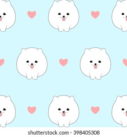 Seamless pattern with cute pomeranian dogs. Vector animal background.