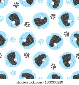 Seamless pattern with cute poodle heads. Vector background with dogs.