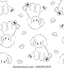 Nahtloses Muster niedliche Pudel Welpe und Vögel, Vektorillustration Kinder Trend Print Textildesign