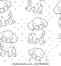 Padrão sem emenda cachorrinho de poodle bonito, ilustração vetorial crianças tendência imprimir design têxtil