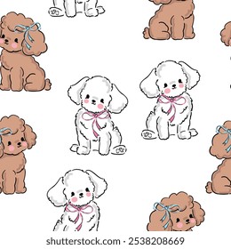 Perrito lindo del poodle del patrón inconsútil, diseño textil de la impresión de la tendencia de los niños de la Ilustración vectorial