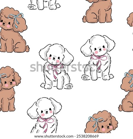 Seamless pattern cute poodle puppy, vector illustration kids trend print textile design