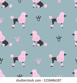 Seamless pattern with cute poodles and crowns.