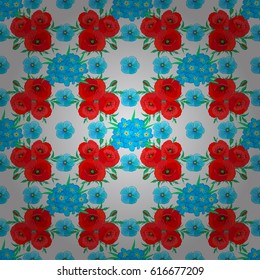 Seamless pattern with cute poppy flowers on a gray background. Vector illustration.