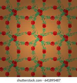 Seamless pattern with cute poppy flowers on a brown background. Vector illustration.