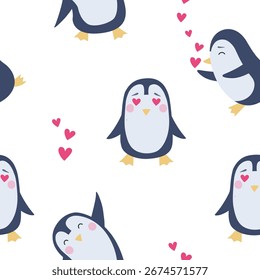 Patrón sin fisuras con lindos pingüinos positivos. Impresión de los niños para el diseño de la materia textil, pijamas, Fondo de pantalla