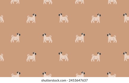 Seamless pattern with Cute Pug. Dogs of different breeds. Side view. Flat Vector illustration 