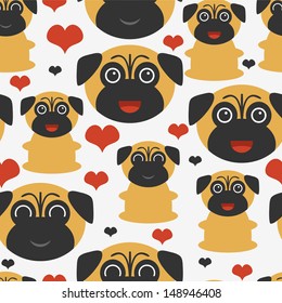 Seamless pattern with cute pugs