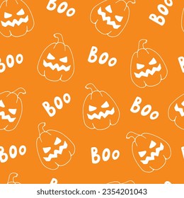 Patrón sin foco con calabaza linda. Patrón sin fisuras de doodle de Halloween. Textura para tela, envoltura, textil, papel pintado, ropa.
