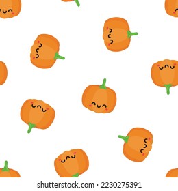Seamless pattern with cute pumpkins