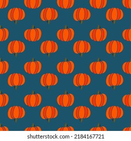 Seamless pattern with cute pumpkins. Traditional Halloween background. 