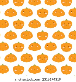 Seamless pattern with cute pumpkins. Vector illustration. Flat style. Kids Halloween print with pumpkins.