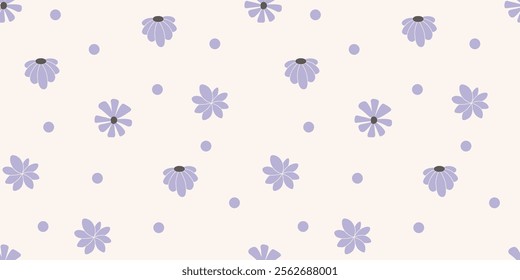 Seamless Pattern Cute Purple Flower Daisy