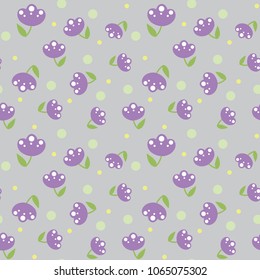 Seamless pattern of cute purple flowers and green leaves. Repeat vectors design background texture for textile.