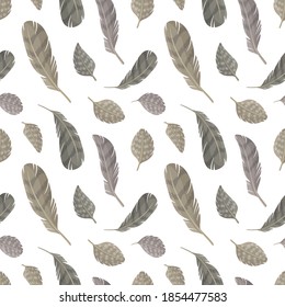 Seamless pattern with cute quail's feathers