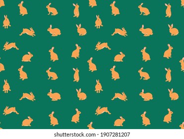 Seamless pattern with cute rabbit. beautiful rabbits on leaves background. Perfect for textile, wallpaper or print design.