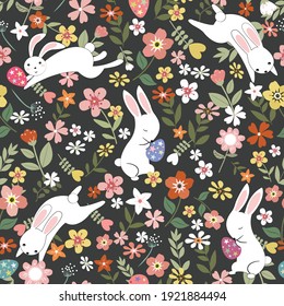 Seamless pattern cute rabbit bunny and flower easter,easter day pattern