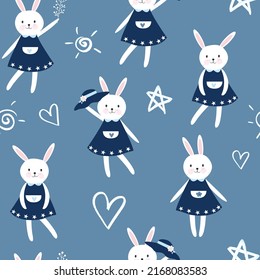 Seamless pattern cute rabbit bunny with ornament cartoon