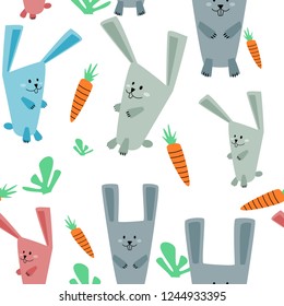 Seamless pattern cute rabbit and carrot. Creative childish texture for fabric, textile fashion
