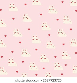 Seamless Pattern Cute Rabbit, Cartoon Bunny Cute, Seamless Textile Art for Texture and Background