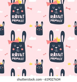Seamless Pattern of Cute Rabbit Cartoon Vector Illustration