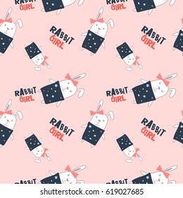 Seamless Pattern of Cute Rabbit Cartoon Vector Illustration