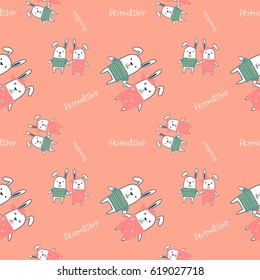 Seamless Pattern of Cute Rabbit Cartoon Vector Illustration