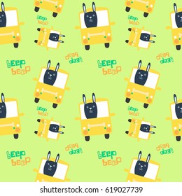 Seamless Pattern of Cute Rabbit Cartoon Vector Illustration
