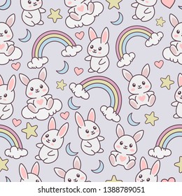 Seamless pattern with cute rabbit character