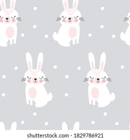 Seamless pattern with cute rabbit. Childish print. Vector illustrations