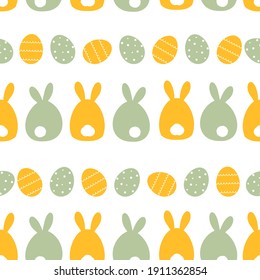 Seamless pattern of cute rabbit and Easter eggs on white background vector illustration. Easter day.