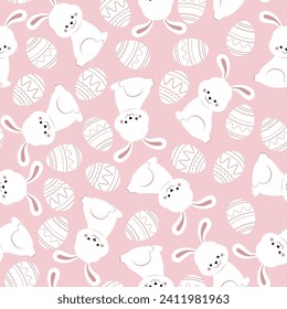 Seamless pattern cute rabbit and easter eggs. Beautiful Decorative Bunny pink Background, Element for design. Design print for textile. 